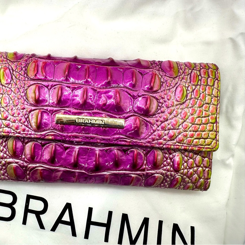 RETIRED Brahmin Limeade Ombre Larger Triple Fold Wallet